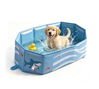 Baignoire pliable pour animal domestique, bleu, motif requin, océan, avec drainage facile et indicateur de niveau d'eau, 78 x 45 x 25 cm