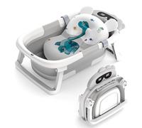 Baignoire pliable pour bébé - Essentiels pour nouveau-né avec coussin de support antidérapant - Baignoire de voyage pliable pour les nouveau-nés de 0 à 24 mois et les tout-petits (gris)