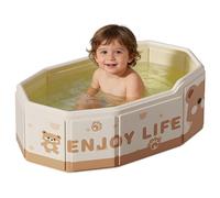Baignoire pliable pour bébé, portable et antidérapante pour enfants, baignoire avec bouchon de vidange, lavabo de salle de bain pour garçons et filles de 0 à 8 ans (ourson, ronflement)
