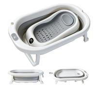 Baignoire pliable pour bébé, thermomètre étanche intégré, cadre renforcé stable sans vacillement, grand écoulement rapide, support isolé au sol, forme ronde ergonomique