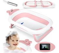 Baignoire pliable pour bébé, thermomètre LCD de voyage en silicone Ricokids, blanc et rose