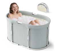 Baignoire pliable, pour douche, motif de poissons océan, autoportante, pour bain chaud et bain polaire, portable, pour adultes, pliable, gris, ovale