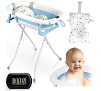 Ricokids Baignoire pliable pour enfants - Insert pour nouveau-nés - Thermomètre intégré - Blanc-bleu