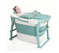 Baignoire Pliante Adulte avec Rouleaux de Massage et Poignée, Baignoire Portable avec Couvercle pour Appartement, Famille ou Camping, Gain de Place(Green)