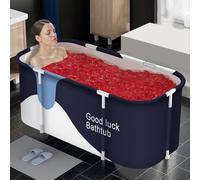 Baignoire Pliante pour Adulte 133x64x47cm, Seau de Bain À Vapeur de Sauna, Douche et Bain de Glace Chaud, Portable Non Gonflable (Bleu-blanc)