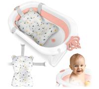 Baignoire pliante pour bébé - RICOKIDS - Insert nouveau-né - Blanche et rose - Pliable et légère - Pieds antidérapants