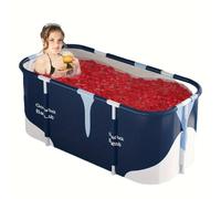 Baignoire portable 140 cm pliable pour adulte sans installation, épaisseur 7 couches avec support en métal, baignoire spa pour 2 personnes avec dossier et tuyau de vidange