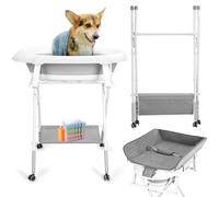 Baignoire portable pour chien avec support réglable, baignoire pliable pour animaux de compagnie de petite et moyenne taille, amovible avec trou de drainage et support de rangement, baignoire de