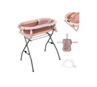 Baignoire pour bébé avec support 80 cm rose foncé pliable avec thermomètre coussin de bain et système de drainage avec support sûr