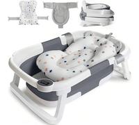 Baignoire pour bébé, baignoire pour nouveau-né avec oreiller et thermomètre, baignoire de voyage pliable et portable pour bébés de 0 à 24 mois [Conception pliable et gain de place] En trois étapes sim