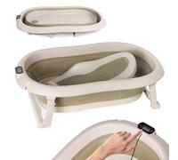 Baignoire pour bébé, pliable, beige, avec thermomètre et siège de bain, 80 cm, pour enfants de 0 à 36 mois, antidérapante, portable