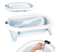 Baignoire pour bébé, pliable, bleue, avec thermomètre et siège de bain, 80 cm, pour enfants de 0 à 36 mois, antidérapante, portable