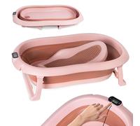 Baignoire pour bébé, pliable, rose foncé, avec thermomètre et siège de bain, 80 cm, pour enfants de 0 à 36 mois, antidérapante, portable