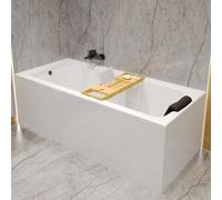 Baignoire rectangulaire 100x70 + tablier acrylique + étagère bambou, écoulement & pieds S | Set complet 5in1 baignoire originale acrylique siphon | BADLAND TALIA