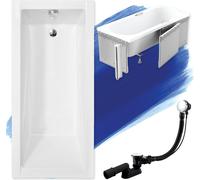 Baignoire rectangulaire 130x70 avec revêtement en polystyrène, vidage & pieds S | Set complet 4in1 baignoire originale acrylique siphon | BADLAND MODERNE
