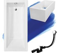 Baignoire rectangulaire 130x70 avec support de baignoire, vidage & pieds S | Set complet 4in1 baignoire originale acrylique siphon | BADLAND MODERNE