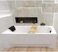 Baignoire Rectangulaire 140x70 +appui-tête + planche en bambou Siphon+pieds BONA