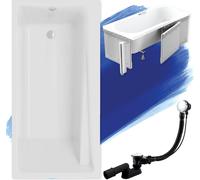 Baignoire rectangulaire 150x70 avec revêtement en polystyrène, vidage & pieds S | Set complet 4in1 baignoire originale acrylique siphon | BADLAND ELZA