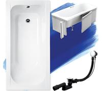 Baignoire rectangulaire 150x70 avec revêtement en polystyrène, vidage & pieds S | Set complet 4in1 baignoire originale acrylique siphon | BADLAND CONTINEA