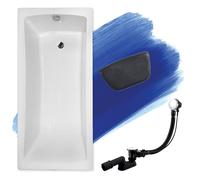 Baignoire Rectangulaire 160x70 + appui-tête, Siphon de bain et pieds 4en1 OPTIMA