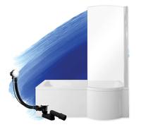 Baignoire Rectangulaire 160x70 Droite + écran en verre, Siphon de bain et pieds