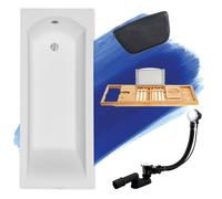 Baignoire Rectangulaire 180x80 +appui-tête + planche en bambou Siphon+pieds SHEA
