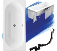 Baignoire rectangulaire 180x80 avec revêtement en polystyrène, vidage & pieds S | Set complet 4in1 baignoire originale acrylique siphon | BADLAND VITAE