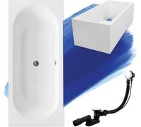 Baignoire rectangulaire 180x80 avec support de baignoire, vidage & pieds S | Set complet 4in1 baignoire originale acrylique siphon | BADLAND VITAE
