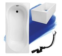 Baignoire rectangulaire BADLAND GRACJA 120 x 75 cm - Kit complet avec support de baignoire de qualité supérieure + pieds et bonde automatique chromée exclusive - Fabriqué en UE - 4 en 1