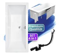 Baignoire rectangulaire BADLAND Quadro 190 x 90 cm - Kit complet avec revêtement en polystyrène de qualité supérieure + pieds et bonde automatique chromée exclusive - Fabriqué en UE - 4 en 1