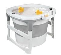 Baignoire ronde multifonction pliable, taille agrandie, design compact avec plateau de rangement, couleur gris lunaire, adaptée aux enfants, 77×75×67cm
