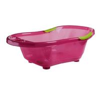 BAIGNOIRE rose translucide avec bouchon de vidange et poignées antidérapantes