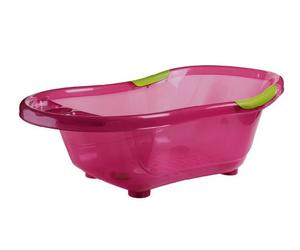 BAIGNOIRE rose translucide avec bouchon de vidange et poignées antidérapantes