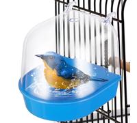 Baignoire transparente à suspendre pour calopsittes, perruches, conures, petits oiseaux, bleu