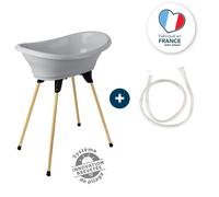 Thermobaby – Kit baignoire bébé Vasco – Pliable, pied en bois et tuyau de vidange, Gris Charme
