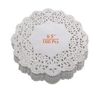 BaiJ Dentelle Napperons Papier,100 PCS Napperon Papier Rond Décoratif Blanc Gâteau Emballage TamponJetable Sous-verres pour Desserts Biscuits Produits Mariages Fête D'anniversaire Décoration 6,5"