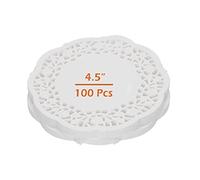 BaiJ Dentelle Napperons Papier,100 PCS Napperon Papier Rond Décoratif Blanc Gâteau Emballage TamponJetable Sous-verres pour Desserts Biscuits Produits Mariages Fête D'anniversaire Décoration 4.5"