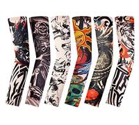 BaiJ Manchons de Tatouage,6 Pack Hommes Faux Bras Faux Tatouages Temporaire Manches en Nylon Manches de Bras en Nylon Elastique Sleevelet pour Halloween Basketball Cyclisme Sun Block Unisexe 38CM