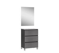 Baikal Ensemble de Meuble de Salle de Bain Suspendu au Mur avec Fond réduit, avec lavabo et Miroir, Trois tiroirs, Dimensions de 50 cm, Cendre