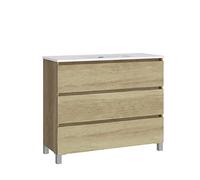 Baikal Ensemble de Meubles de Salle de Bain LESI. Composé d'un Meuble avec Pieds et d'un lavabo en céramique, Trois tiroirs, mélamine 16 mm. Meuble monté. Fond 39 cm 100 cm Nature