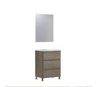 Baikal Ensemble de Meubles de Salle de Bain Neo avec lavabo en céramique et Miroir Lune Lisse, Trois tiroirs, sur Pieds, Disponible en différentes Finitions. Meuble monté Nebraska