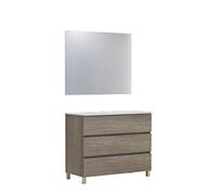 Baikal Ensemble de Meubles de Salle de Bain Neo avec Miroir Lune Lisse, Trois tiroirs ou Deux Portes, Meuble avec Pieds, différentes Finitions et Dimensions, mélamine 16 mm. Meuble monté 3c 90