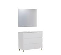 Baikal Ensemble de Meubles de Salle de Bain Neo avec Miroir Lune Lisse, Trois tiroirs ou Deux Portes, Meuble avec Pieds, différentes Finitions et Dimensions, mélamine 16 mm. Meuble monté 3c 100 Blanc