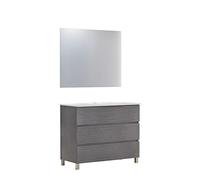 Baikal Ensemble de Meubles de Salle de Bain Neo avec Miroir Lune Lisse, Trois tiroirs ou Deux Portes, Meuble avec Pieds, différentes Finitions et Dimensions, mélamine 16 mm. Meuble monté 3c 90 Cendre