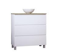 Baikal Ensemble de Meubles de Salle de Bain Ness, spécial Petites salles de Bains, Meuble de Fond réduit de 36 cm, Comprend Un lavabo en céramique, Meuble monté Trois tiroirs de 80 cm, Blanc