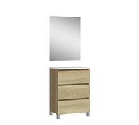 Baikal Ensemble de Meubles de Salle de Bain Suspendus au Mur avec Fond réduit, lavabo et Miroir, Trois tiroirs, Dimensions de 50 cm Nature