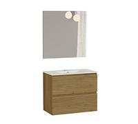 BAIKAL Ensemble de Meubles de Salle de Bain Suspendus au Mur avec Fond réduit, mélamine 16. Meuble monté Contemporain 80 chêne Vintage