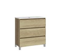 Baikal, Ensemble de Salle de Bain Natura - Meuble de Salle de Bain à Fond réduit avec lavabo en céramique - Distribution Trois tiroirs - Meuble monté - Trois tiroirs sans Miroir - Fond 39 cm 70 cm