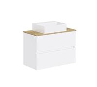 Baikal Ensemble de Salle de Bain Natura. Meuble de Salle de Bain à Fond réduit, avec lavabo en céramique sur Le comptoir, Meuble Suspendu, Meuble monté, Deux tiroirs sans Miroir 80 cm, Fond de 39 cm