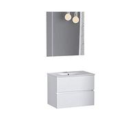 Baikal, Ensemble de salle de bain Natura - Meuble de salle de bain à fond réduit avec lavabo en céramique - Distribution deux tiroirs - Meuble monté - Deux tiroirs avec miroir - Fond 36 cm 60 cm - Blanc